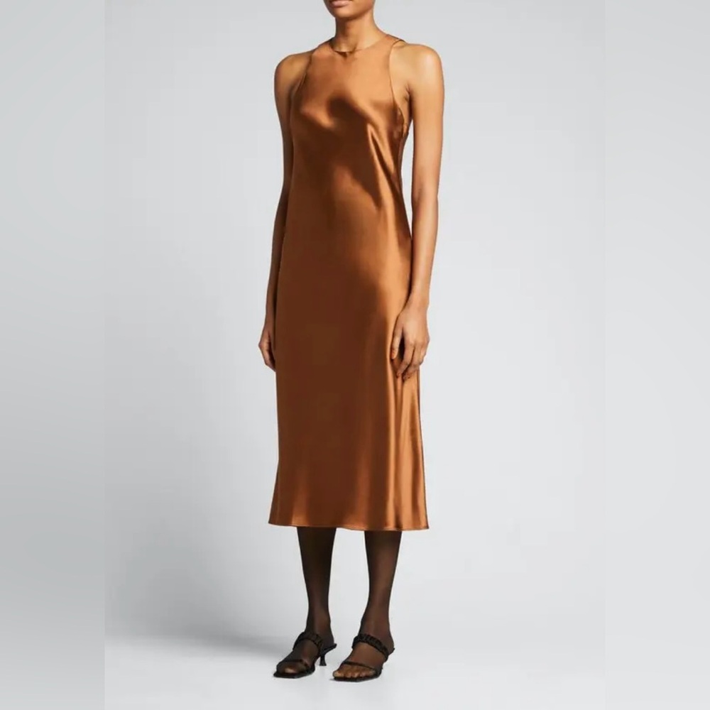 Tibi Heavy Satin Midi dress Burnt Umber size 10